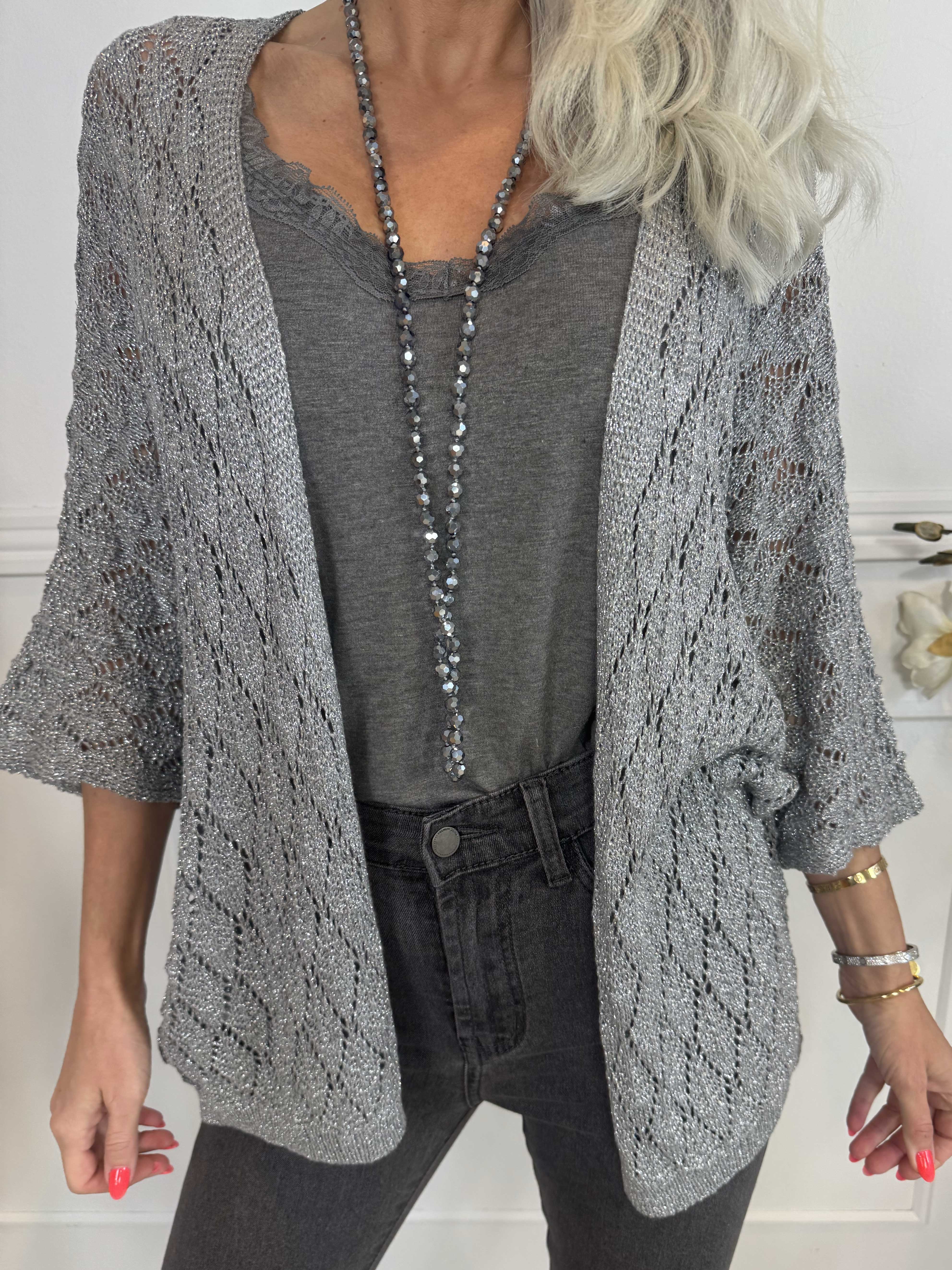 Selena - Sød hæklet cardigan med glittertråde